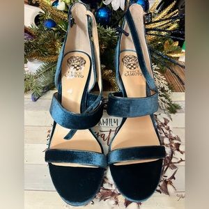 Vince Camuto Robeka Blue Velvet Fabric Strappy Leather Sole 4"